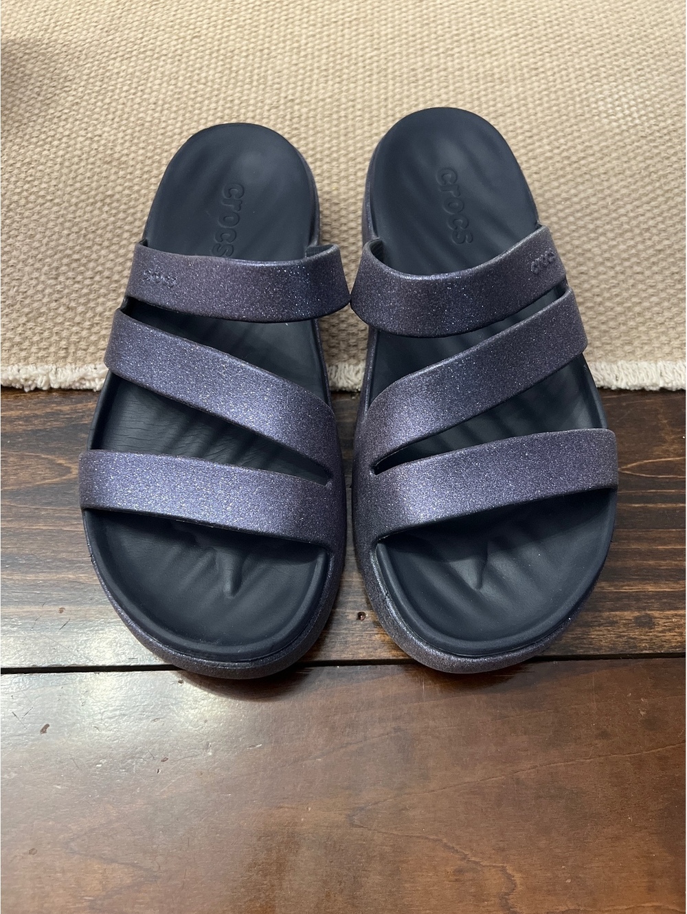 Crocs Women's Classic Strappy Slide Sandals in Purple Glitter, Size 8